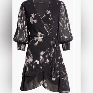 Allsaints Black Floral Wrap Dress size 8
